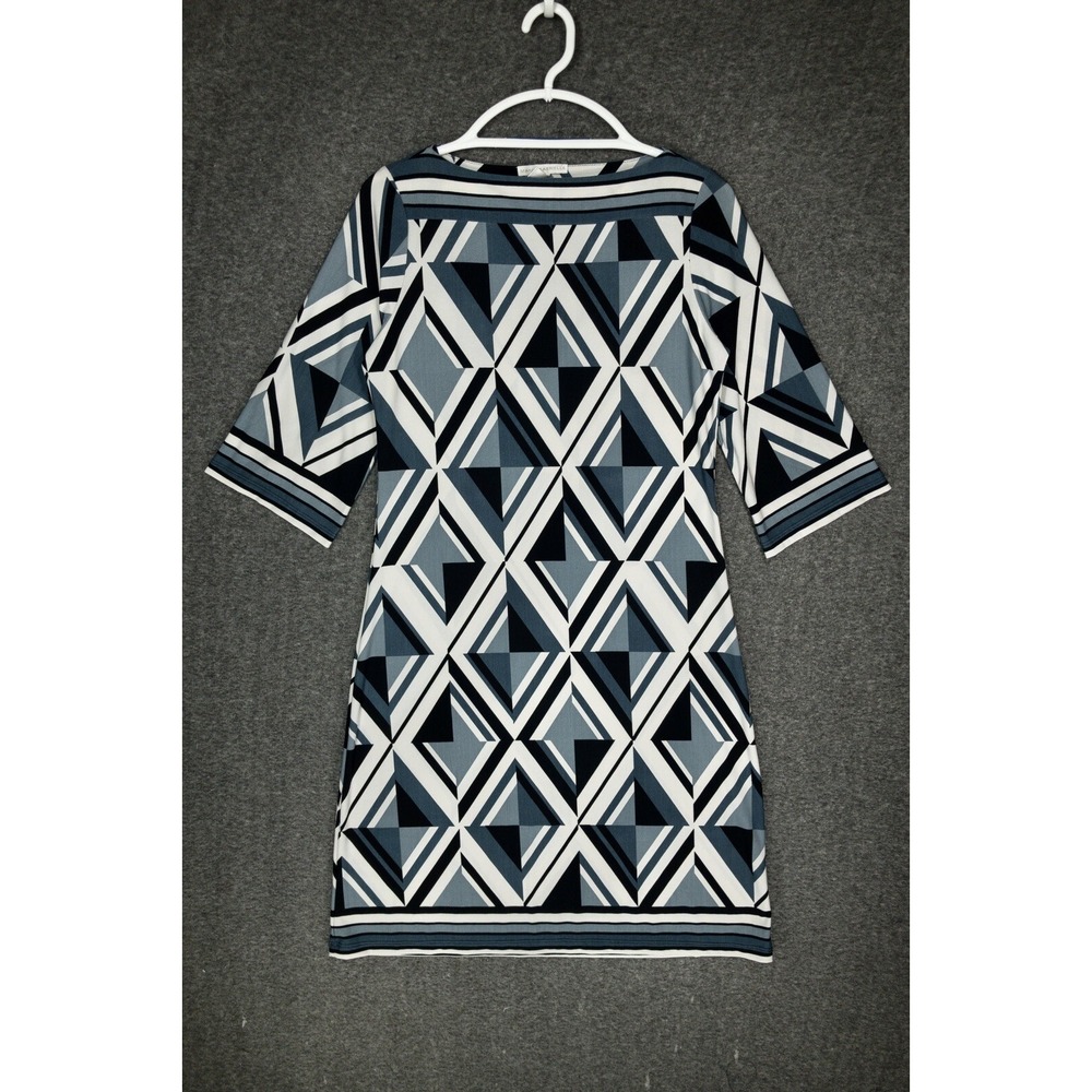 Maria Gabrielle Sheath Dress Women's M Grey Blue Triangle Geometric Knee Length